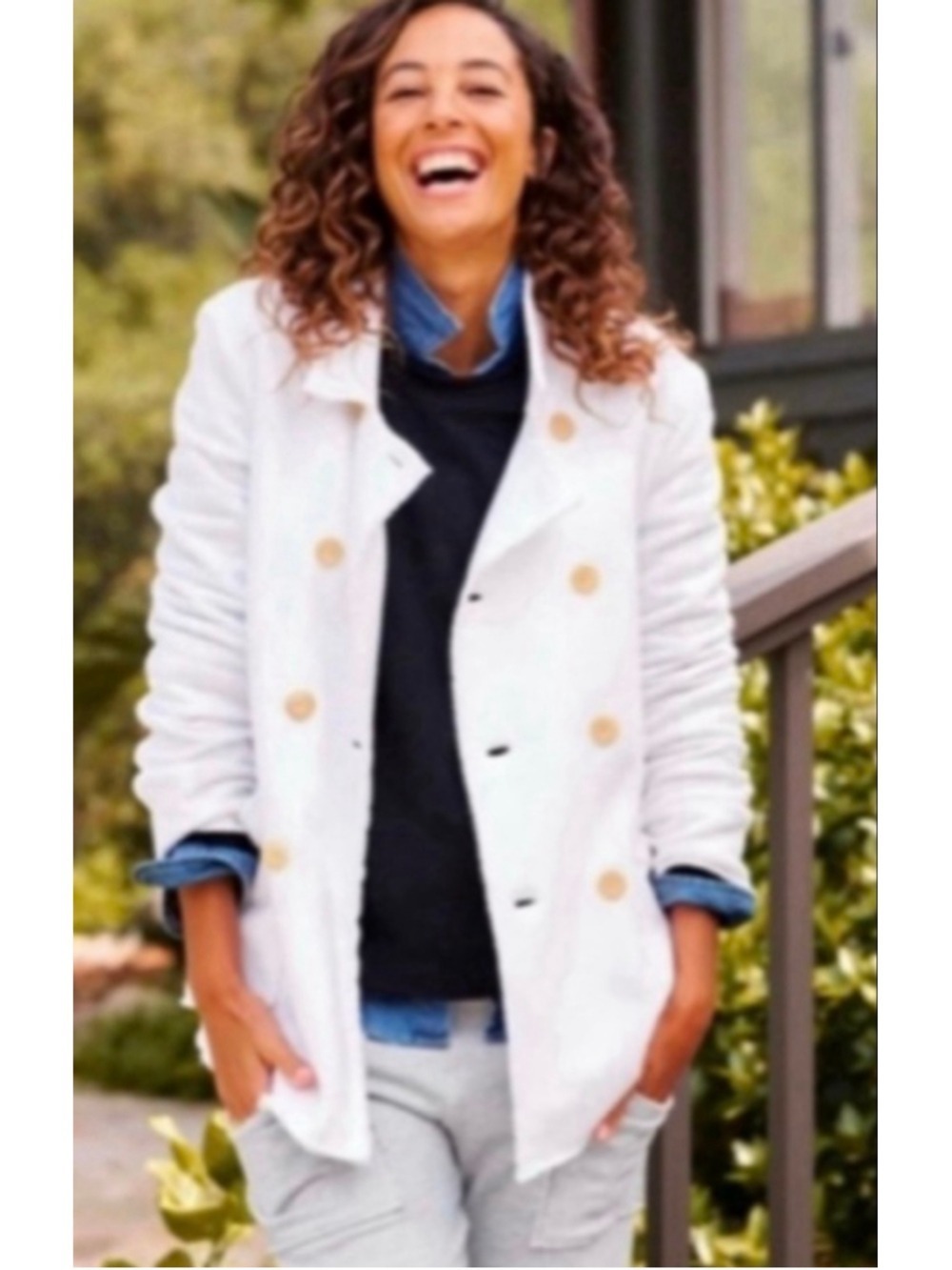 New Frank & Eileen White Triple Fleece Belfast Pea Coat S